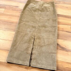 Women's Tan Suede Midi Skirt with Front Slit
